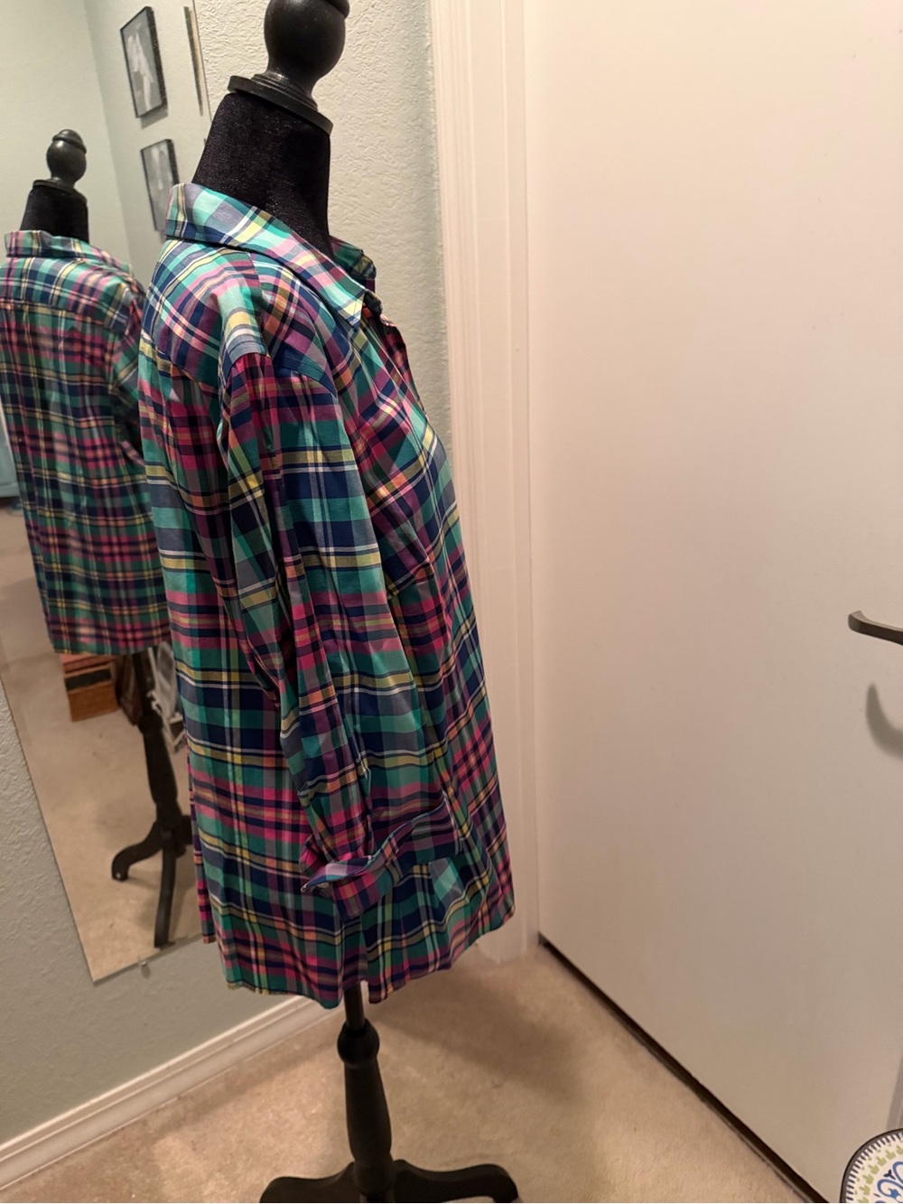 Chaps Plaid Button-Down Shirt in Blue, Green, Pink NWOT - Picture 4 of 7